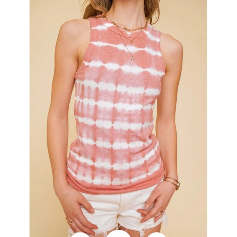 NWT Hem & Thread Coral and White Tie-Dye Ribbed Tank